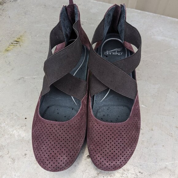 Dansko Laura Nubuck Cross Strap Perforated Wedge Shoes PURPLE Womens 40 - Picture 1 of 4
